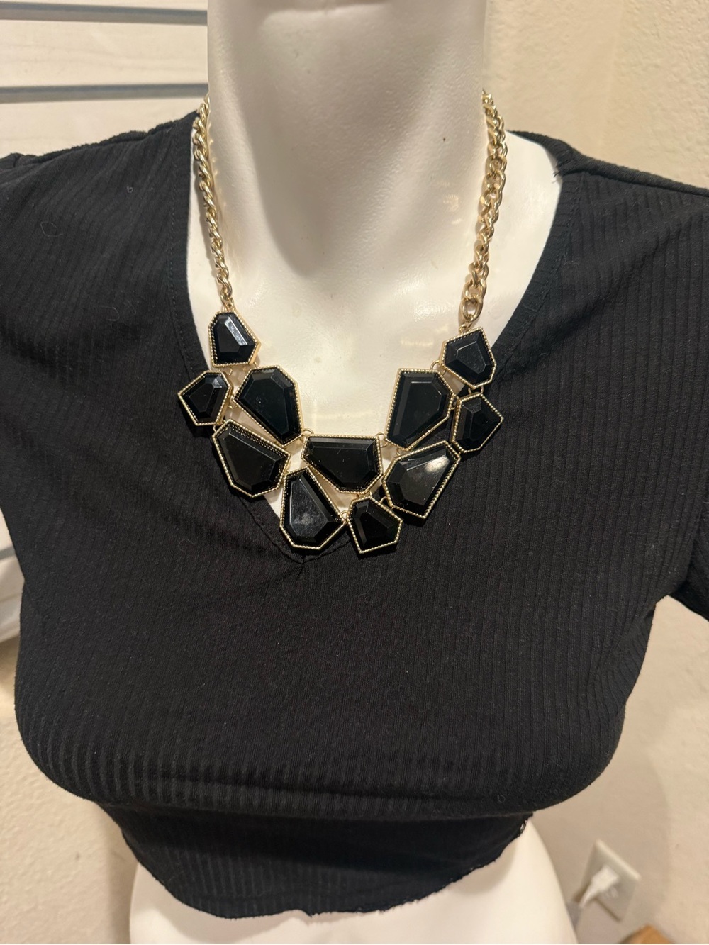 Gold Chain Black Geometric Statement Necklace